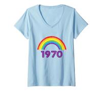 Mujer Maravilloso estilo retro de los 70, Rainbow Rough, vintage, 1970 Camiseta Cuello V