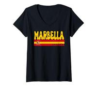 Mujer Marbella Ciudad España Vintage Estética Vacaciones de Verano Camiseta Cuello V
