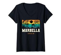 Mujer Marbella España Mediterráneo Andalucía Playa Puesta De Sol Diseño Camiseta Cuello V