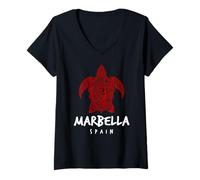 Mujer Marbella España Tribal Sea Turtle Ocean Art Design Camiseta Cuello V
