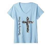 Mujer Marcado por la Cruz Christian Ash Cita de la Biblia Religiosa Camiseta Cuello V
