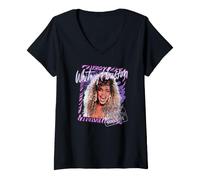 Mujer Marco de Rayas con Texto «Quiero Bailar con Alguien» de Whitney Houston Camiseta Cuello V