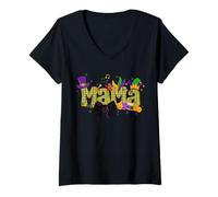 Mujer Mardi Gras Mama Coquette Bow Carnival Party Festival Madre Camiseta Cuello V