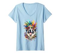 Mujer Mardi Gras Pastor de Asia Central Camiseta Cuello V