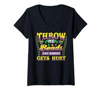 Mujer Mardi Gras Throw Me Beads, and Nobody Gets Hurt Funny Camiseta Cuello V