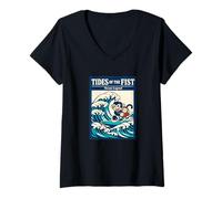 Mujer Mareas del Puño Ocean Legend Surfing Monkey Wave Camiseta Cuello V