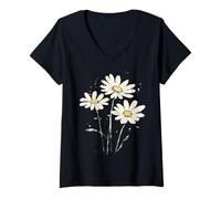 Mujer Margarita Flor Abril Nacimiento Flor Floral Cumpleaños Camiseta Cuello V