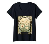 Mujer Margarita Mes de Nacimiento Flor Abril Art Nouveau Camiseta Cuello V