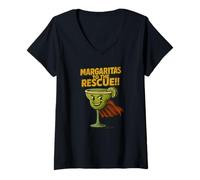 Mujer Margaritas al Rescate Cóctel Divertido Humor Camiseta Cuello V