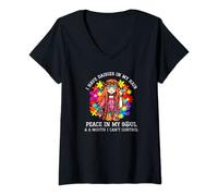 Mujer Margaritas En Mi Cabello Paz En Mi Alma Una Boca No Puedo Controlar Camiseta Cuello V