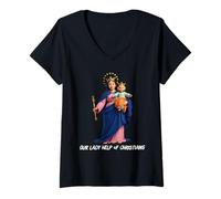 Mujer María Auxiliadora Mariana Católica Camiseta Cuello V