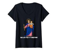 Mujer María Auxiliadora Mariana Católica Camiseta Cuello V