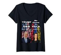 Mujer María Corina Machado por Venezuela y Trump por USA. Camiseta Cuello V