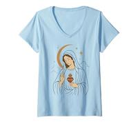 Mujer María Fe Católica Oración Religiosa Camiseta Cuello V