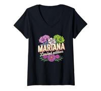Mujer Mariana Edición Limitada Flores Nombre Personalizado Esposa Abuela Camiseta Cuello V