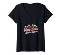 Mujer Mariana Edición Limitada Flores Nombre Personalizado Esposa Abuela Camiseta Cuello V