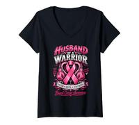 Mujer Marido de un Guerrero Concientización sobre el cáncer de Mama Camiseta Cuello V