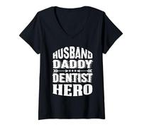 Mujer Marido Papi Dentista Héroe Dentista Odontología Dentistas Camiseta Cuello V