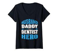 Mujer Marido Papi Dentista Héroe Dentista Odontología Dentistas Camiseta Cuello V