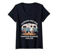 Mujer Marido y Esposa compañeros de Camping para la Vida diversión al Aire Libre Camiseta Cuello V