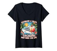Mujer Marido y Esposa Cruising Partners for Life Crucero de Luna de Miel Camiseta Cuello V