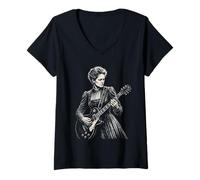 Mujer Marie Curie Tocando Guitarra Eléctrica Rocker Humor Camiseta Cuello V
