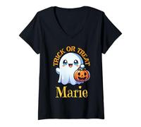 Mujer Marie Nombre Personalizado Lindo Fantasma Halloween Camiseta Cuello V