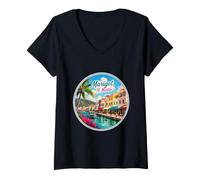 Mujer Marigot St Maarten Martin, Casas Coloridas Camiseta Cuello V