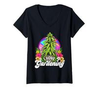 Mujer Marihuana I Love Gardening 420 Weed Cannabis Humor Divertido Camiseta Cuello V