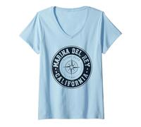 Mujer Marina Del Rey California USA Yacht Club Marina Navegación Camiseta Cuello V