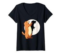 Mujer Marioneta Divertida de Dinosaurio de Sombra de marmota Feliz día de la marmota Camiseta Cuello V