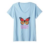 Mujer Mariposa Anti Social Camiseta Cuello V