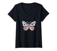 Mujer Mariposa Bianca - Arte de Palabras con Nombre Personalizado Camiseta Cuello V