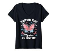 Mujer Mariposa Conmemorativa del Hijo de Las Madres en Camiseta Cuello V