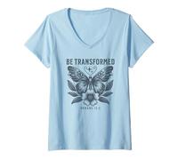 Mujer Mariposa cristiana ser transformada Romanos 12:2 Camiseta Cuello V