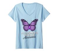 Mujer Mariposa de Cinta púrpura para concienciación sobre la Enfermedad de Alzheimer Camiseta Cuello V