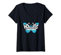 Mujer Mariposa de Honduras - Recuerdo de Colores de la Bandera de Hon Camiseta Cuello V
