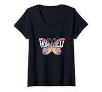 Mujer Mariposa de Honolulu - Hawaii Beach City Name Word Art Camiseta Cuello V