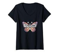 Mujer Mariposa de Nazaret - Personalizado Lindo Nombre Palabra Arte Camiseta Cuello V