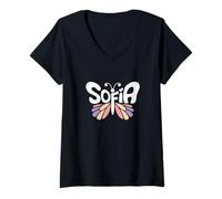 Mujer Mariposa de Sofía - Arte de Palabras con Nombre Personalizado Camiseta Cuello V