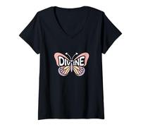 Mujer Mariposa Divina - Personalizado Lindo Nombre Palabra Arte Camiseta Cuello V