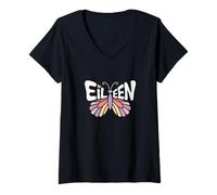 Mujer Mariposa Eileen - Arte de Palabras con Nombre Personalizado Camiseta Cuello V
