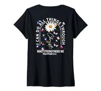 Mujer Mariposa I Can Do All Thing Through Christ ART ON BACK Camiseta Cuello V
