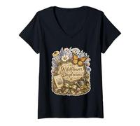 Mujer Mariposa jardín Camiseta Cuello V