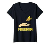 Mujer Mariposa Libertad Calma Interior Soltar Metáfora Camiseta Cuello V