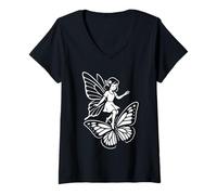 Mujer Mariposa Montando Camiseta Cuello V