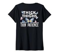 Mujer Mariposa Muslos Paciencia Gen Zer Big Sis Novia Esposa Camiseta Cuello V