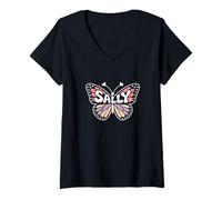 Mujer Mariposa Sally - Arte de Palabras con Nombre Personalizado Camiseta Cuello V