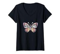 Mujer Mariposa Serafina - Arte de Palabras con Nombre Personalizado Camiseta Cuello V