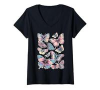 Mujer Mariposas Coloridas Dreamy Art y2k Pastel Estética Fantasía Camiseta Cuello V